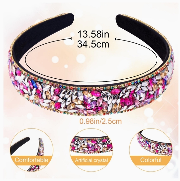 Colorful Rhinestone Headband Jewelled Headpiece Hair Crown - Picture 2 of 6